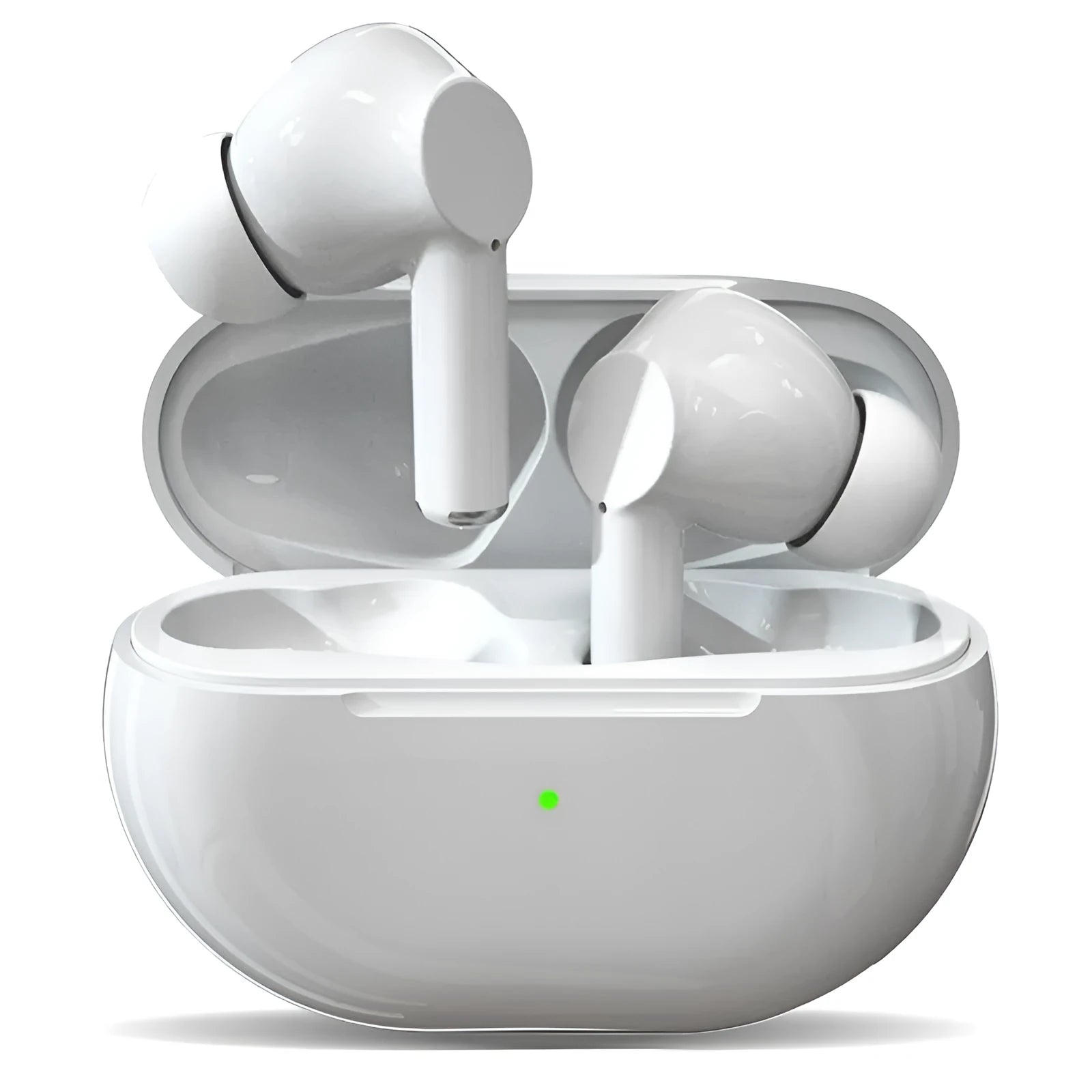 Black Pro4 wireless Bluetooth earbuds and compact charging case on a white background.