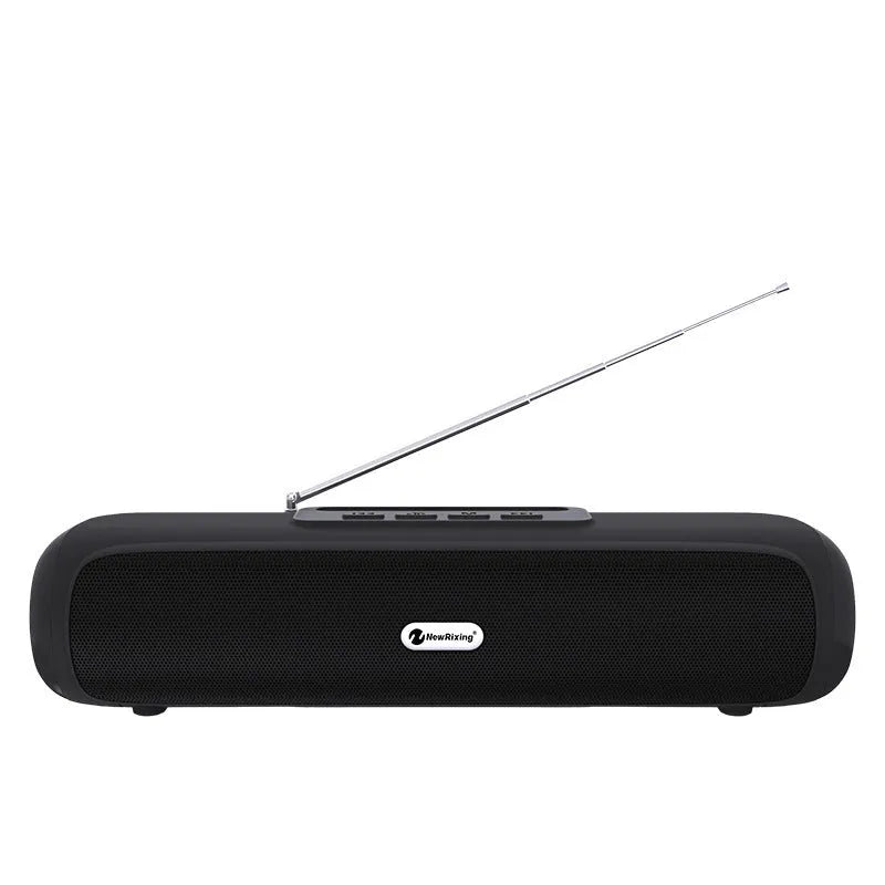 Desktop wireless long strip radio subwoofer in black, blue, red and silver grey colours