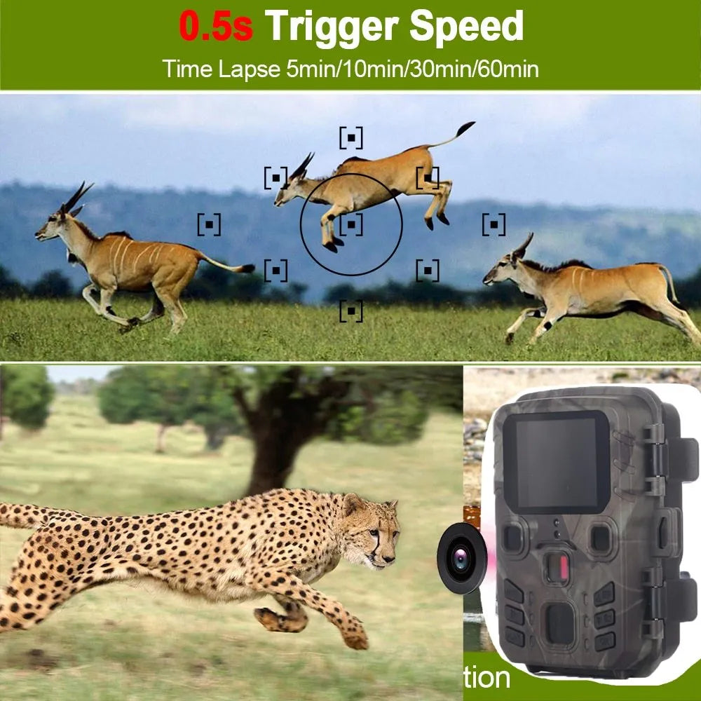 Black infrared night vision monitoring device with TF card slot and 12MP sensor