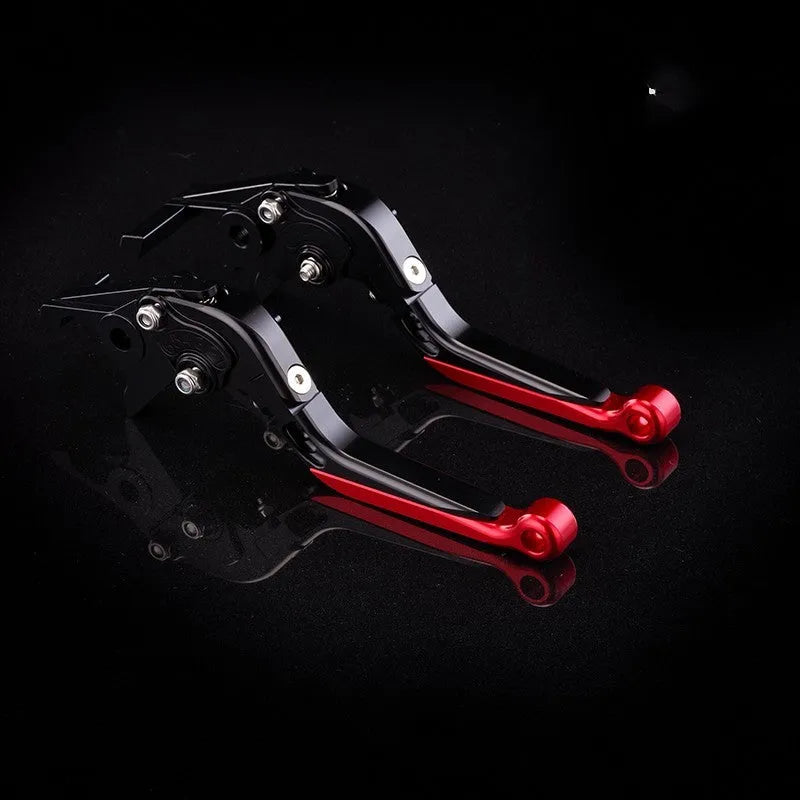 Motorcycle horn handle brake lever retrofitting kit showing adjustable mechanism and colour options