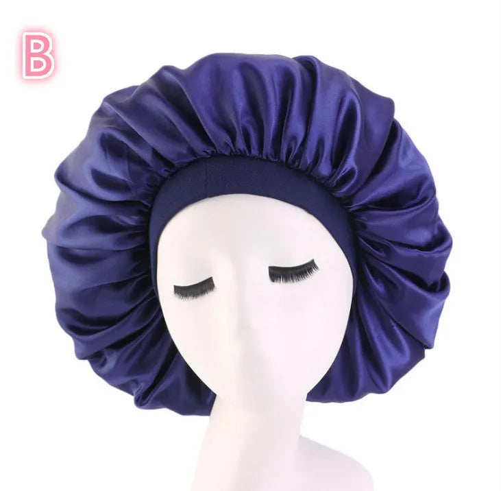 Beauty print satin silk bonnet sleep cap with elastic edge, available in multiple colours