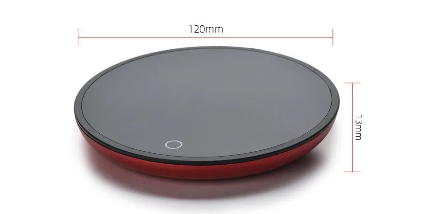 Black adjustable temperature cup warmer with tempered glass surface and low/high switch