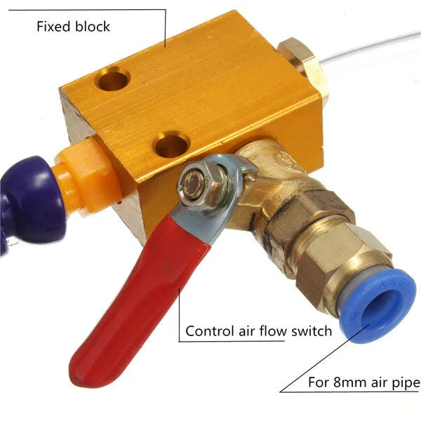 Coolant spray nozzle for etching machine with thin nozzle and standard fixture on 8mm duct