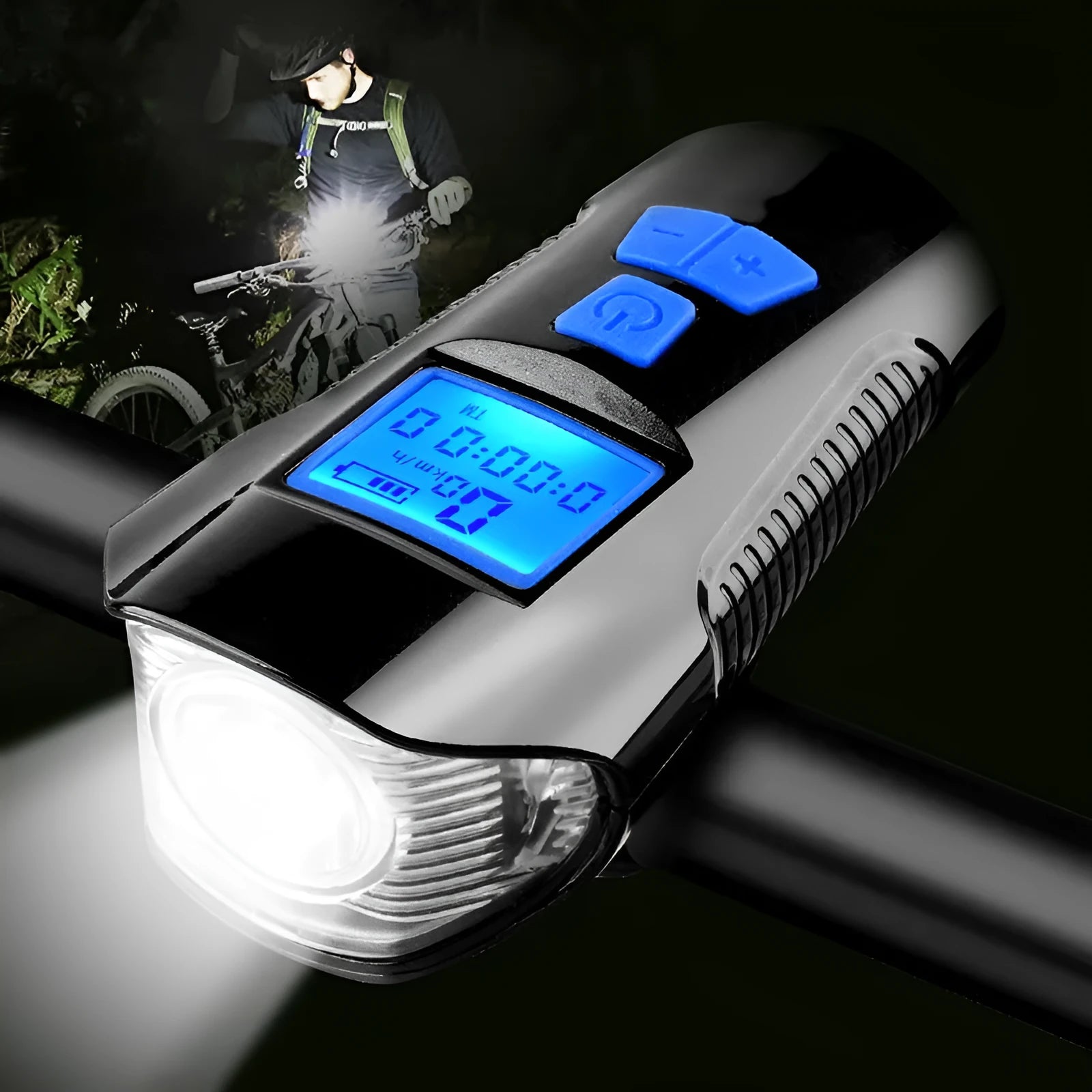 Strong LED bicycle front light with 350 lumens and T6 wick in black