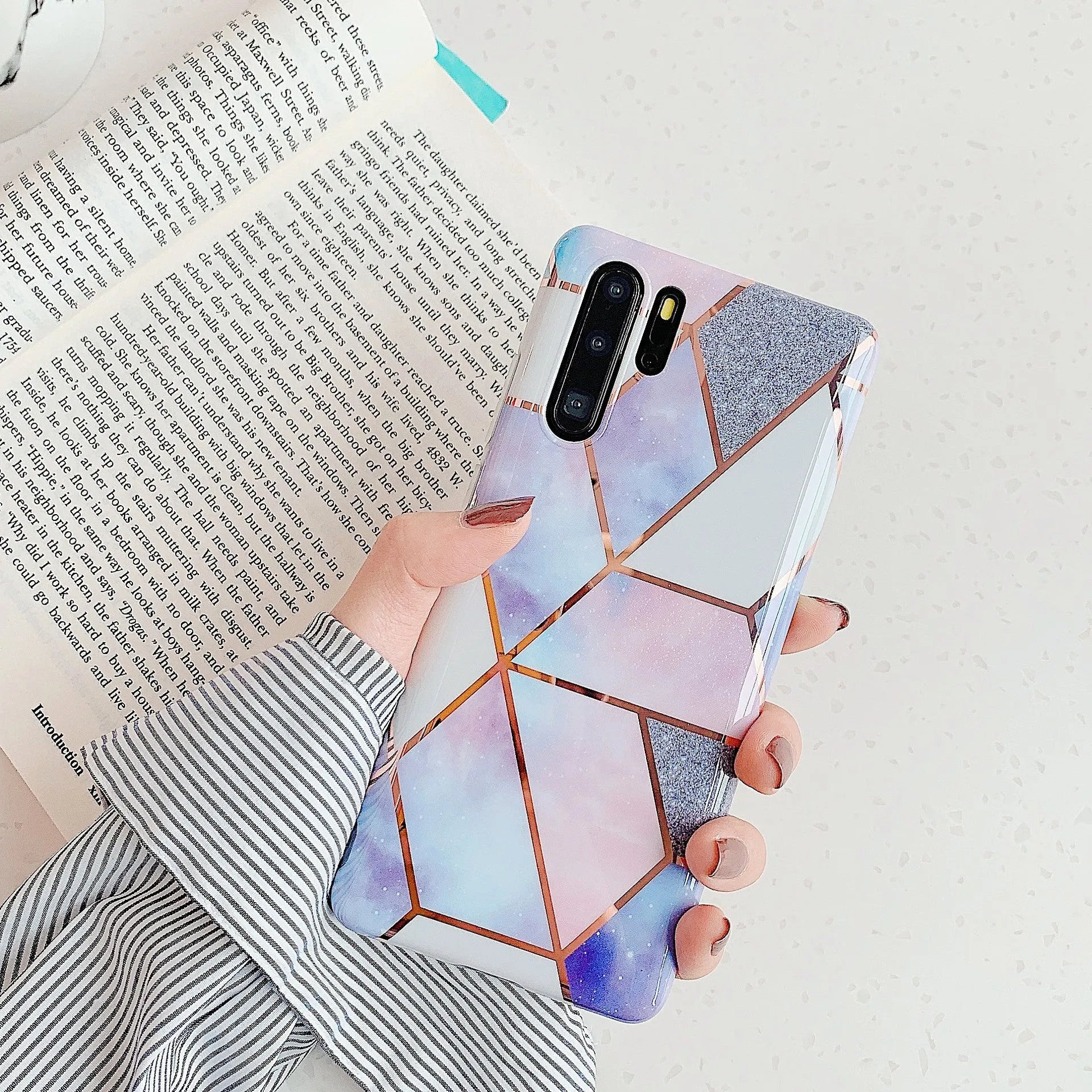 Electroplated marble pattern mobile phone case in TPU material for Huawei and Samsung smartphones