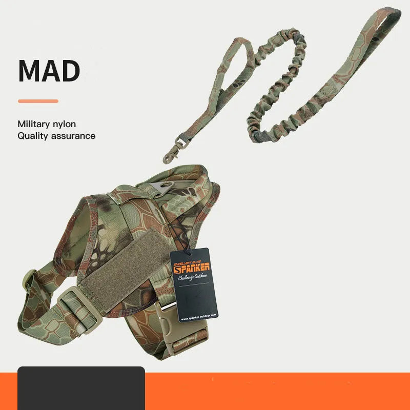 1050D nylon large medium dog harness with UTX buckle and military webbing on grey background
