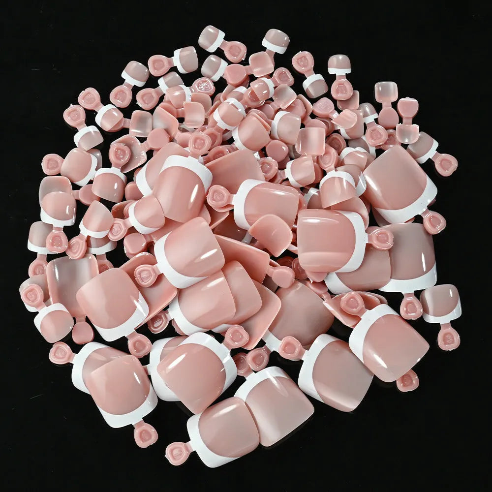 120-piece box of French white edge nude full square short artificial toenails in nine shades