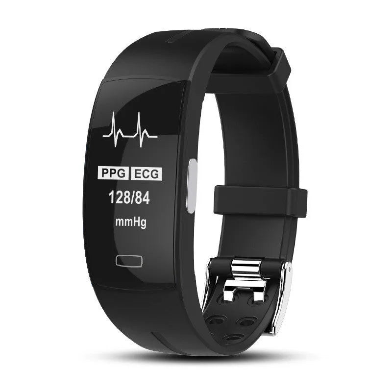 P3 smart watch with heart rate and ECG monitoring, OLED display, silicone wristband, black and blue colour