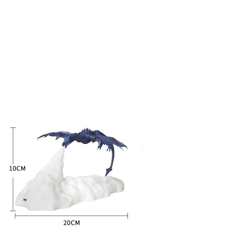 3D printed LED dragon night light with warm glow, biodegradable PLA, rechargeable, blue colour