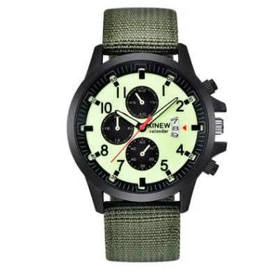 Men's nylon band military sports watch with 4.2cm dial and black face on display