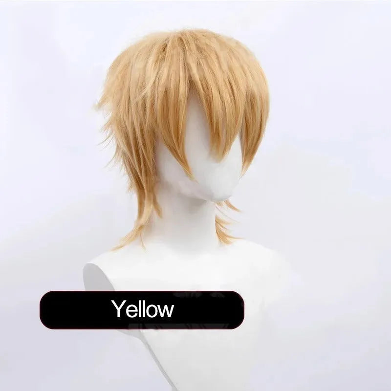 Short cosplay wig for men with lengthened tail and anti-curling mechanism in anime style