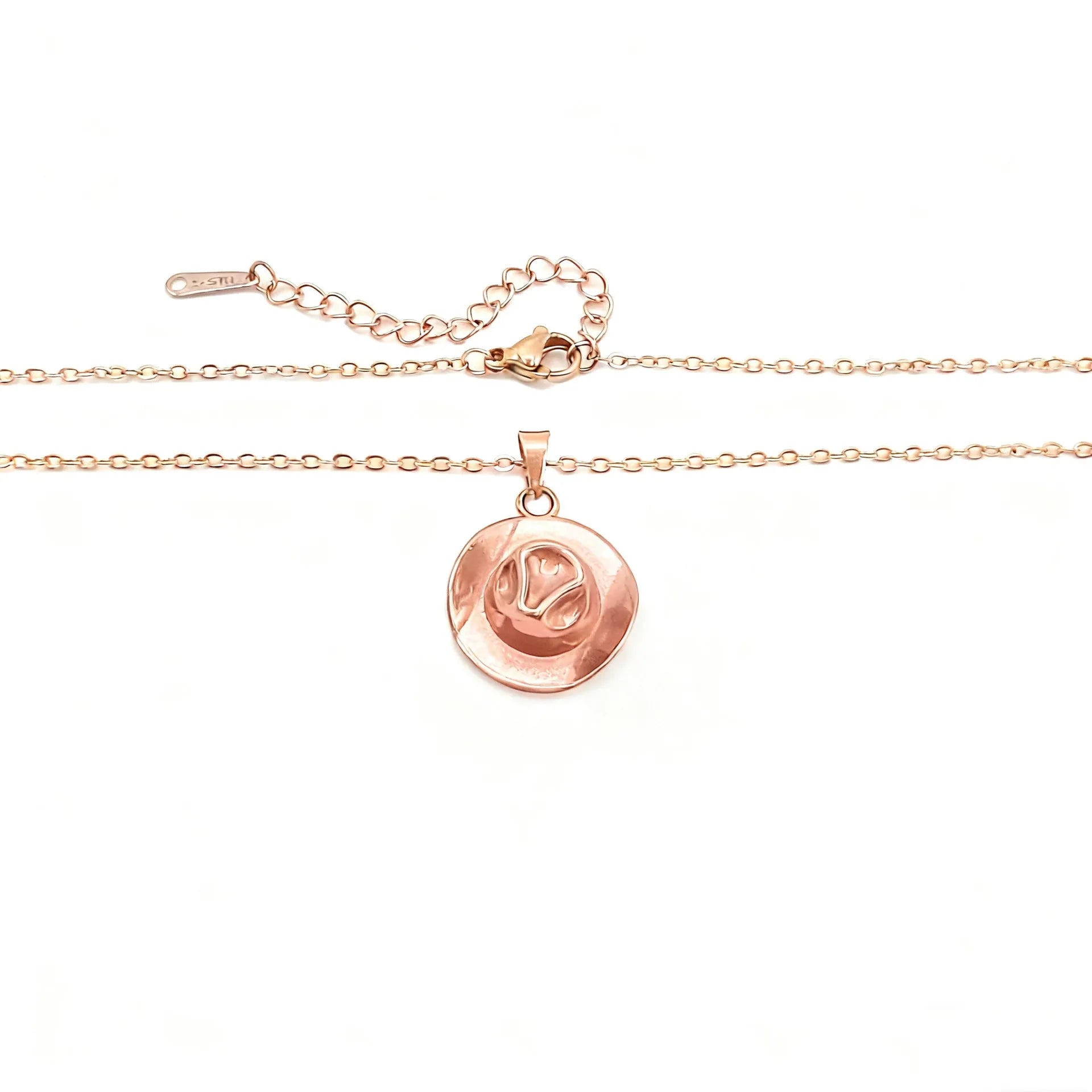 18K gold plated metal punk cowboy hat pendant necklace with O-ring chain in gold finish