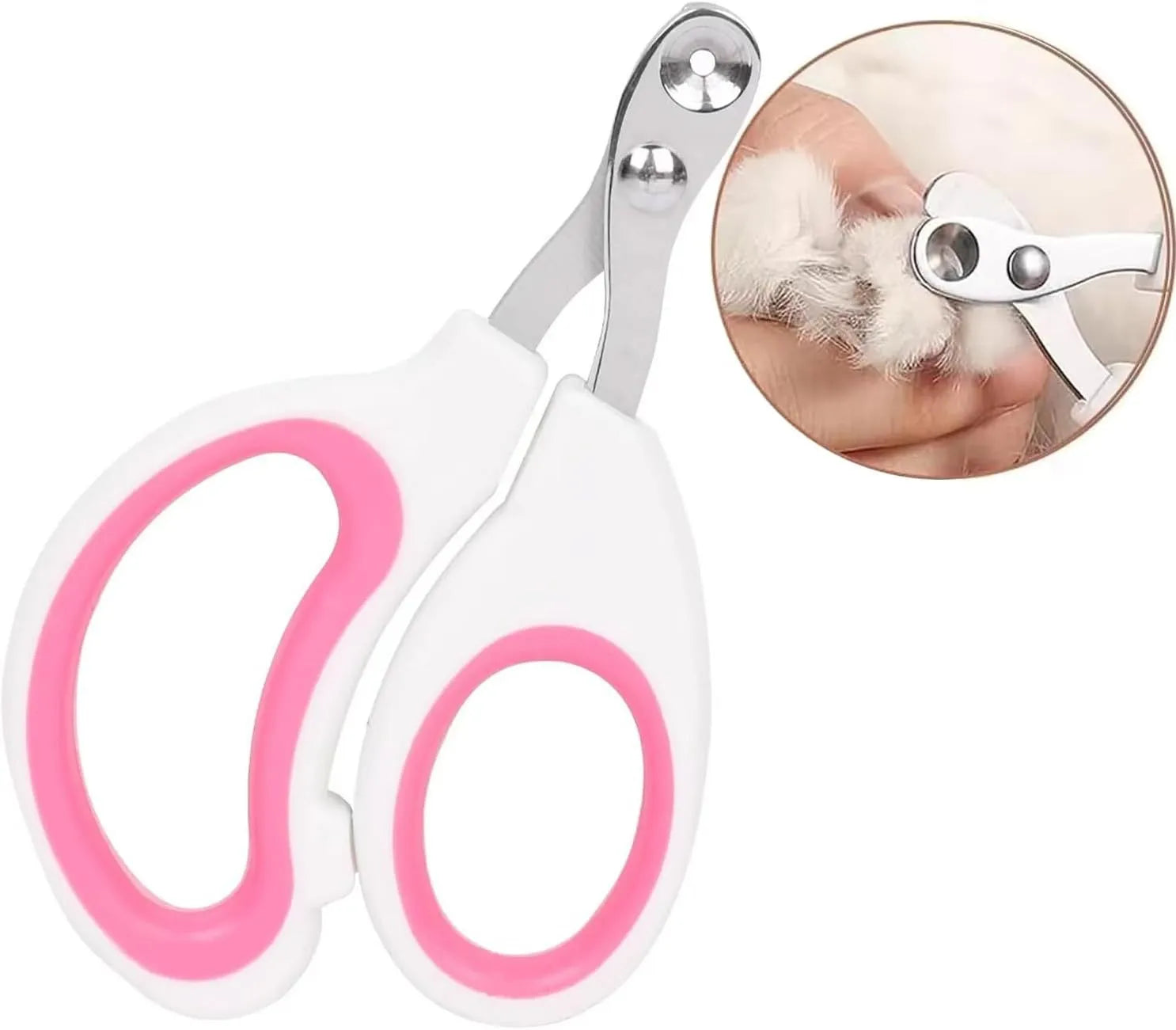 Blue professional cat nail clippers with circular safety hole and cushioned non-slip handles.