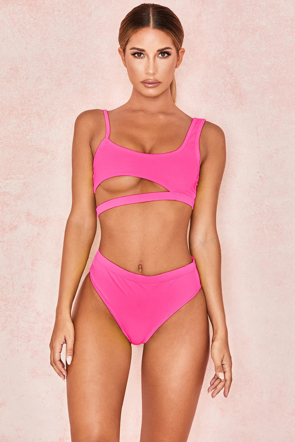 Women's solid colour one-piece swimsuit with chest pad in black, front view