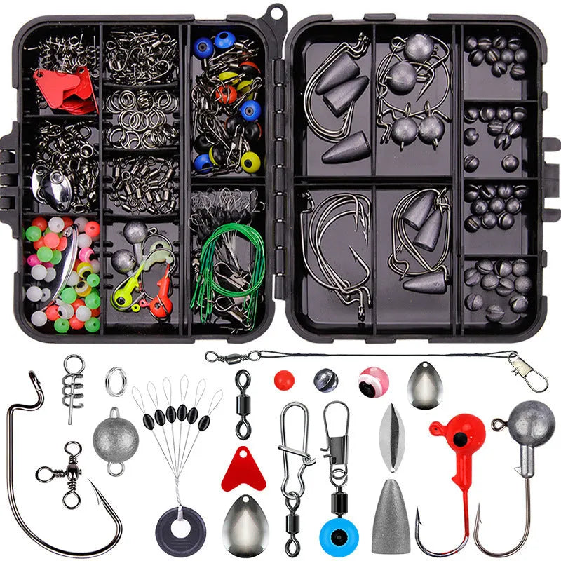 Weihe 257-piece fishing lure accessories set in an orange or black ABS plastic tackle box.