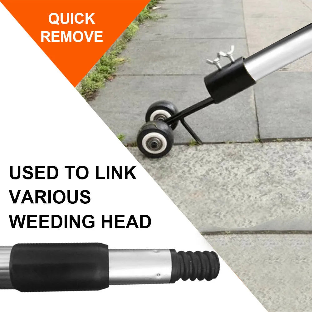 Manual portable gardening tool set with telescopic rod, gap weeder head, sickle, and stainless steel puller for weed removal