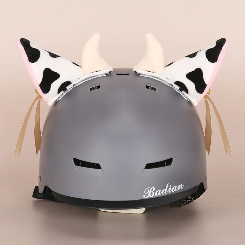 Ski helmet decoration with colourful cartoon character design in soft plush fabric