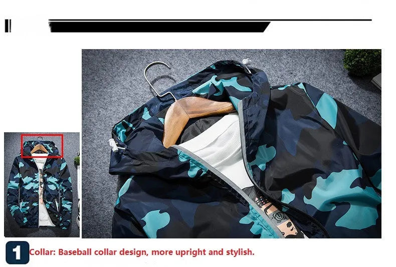 Covrlge men's spring camouflage hooded jacket with luminous reflective zipper detail in green