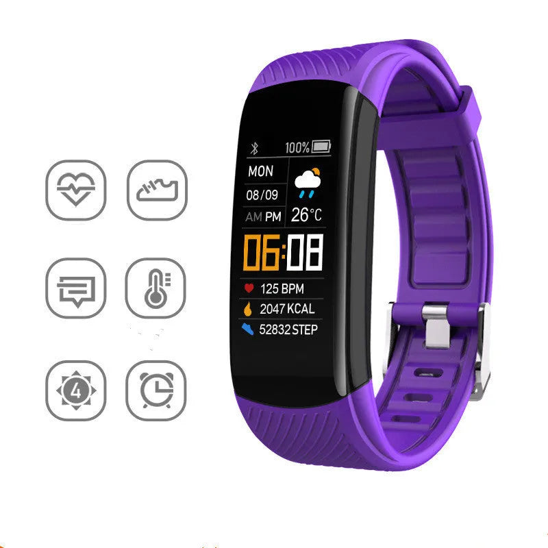 Adult silicone pedometer bracelet with 0.96-inch touchscreen display in multiple colour options