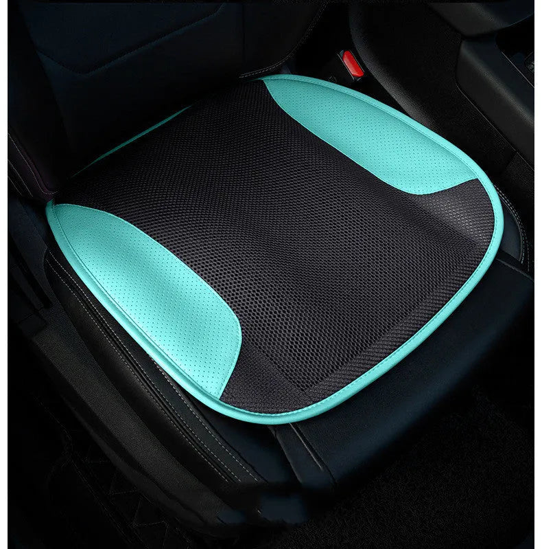 USB ventilated car seat cushion with suede cover in multiple colours, showing fan vents and USB cable.