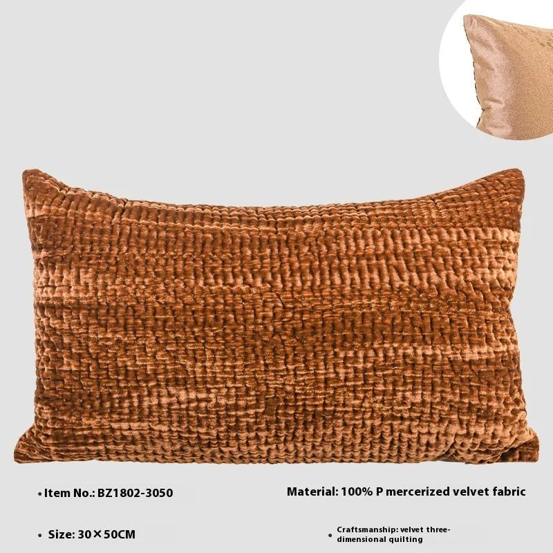 Chinese style antique modern quilted cushion pillow in velvet, shown in square and waist sizes.