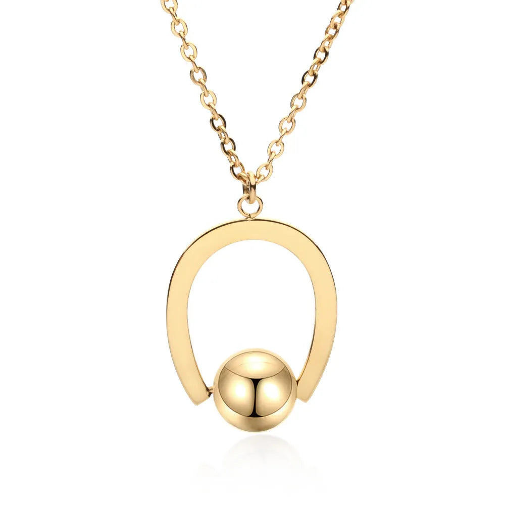 Stainless steel geometric pendant necklace with adjustable bead chain in gold or silver finish
