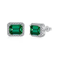 Diamond and emerald symmetry stud earrings in platinum 925 silver 8.5 x 10.5mm