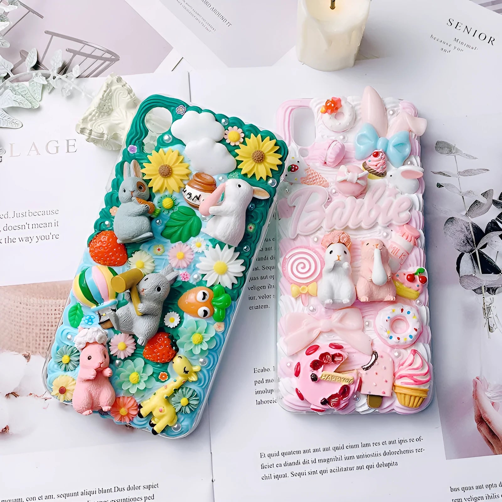 3D silicone phone case with cute pink rabbit design for iPhone, front view