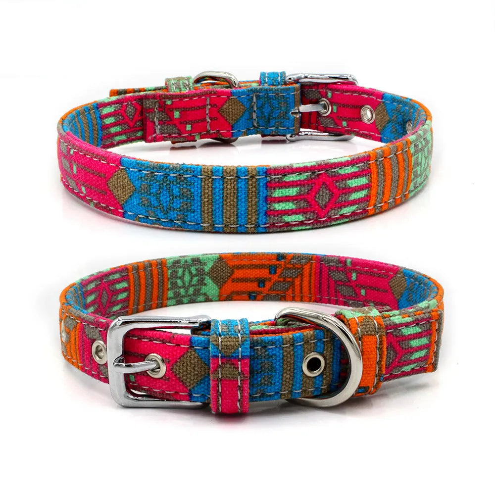 Double-layer canvas dog collar with reflective stripe in red colour on white background