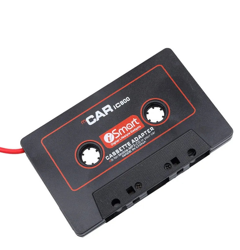 Black cassette adapter for MP3 players and mobile phones to car stereo with 3.5mm jack plug