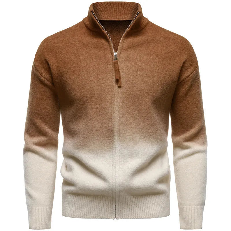 Men's gradient colour zipper collar sweater in dark gray with batwing sleeves