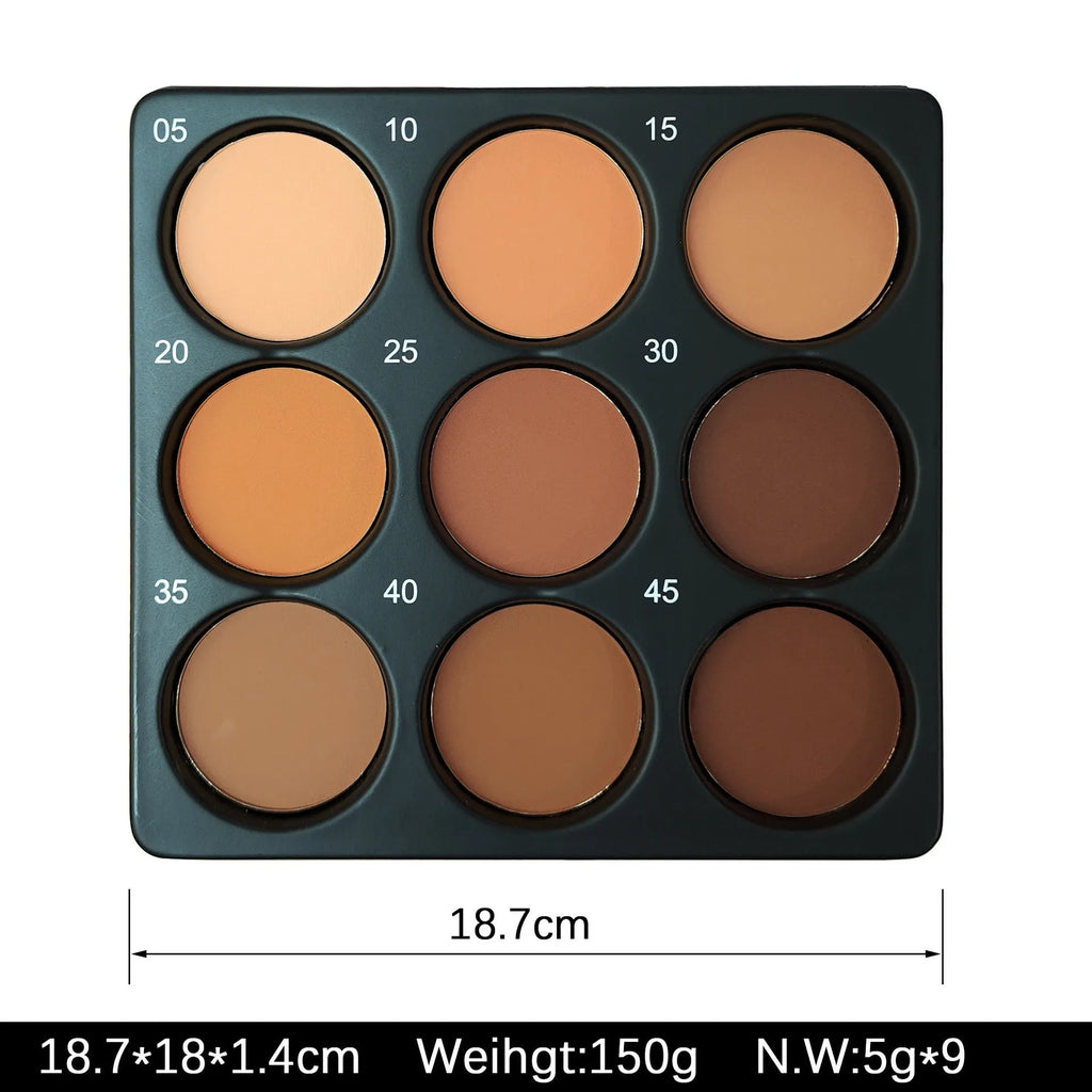 Makeup palette with nine dark matte eyeshadows and a repair disk.
