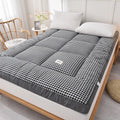 Thick feather velvet mattress topper with 10cm cushioning in pink plaid pattern, chemical fibre cover, polyester fill, for beds up to 2.0m
