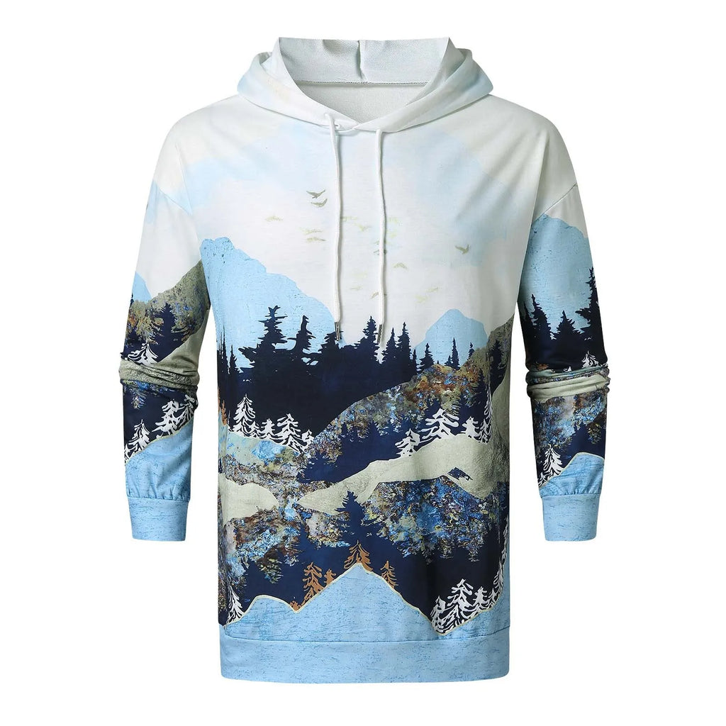 Printed super flexible hoodie for men in grey, 80% polyester fibre casual fleece