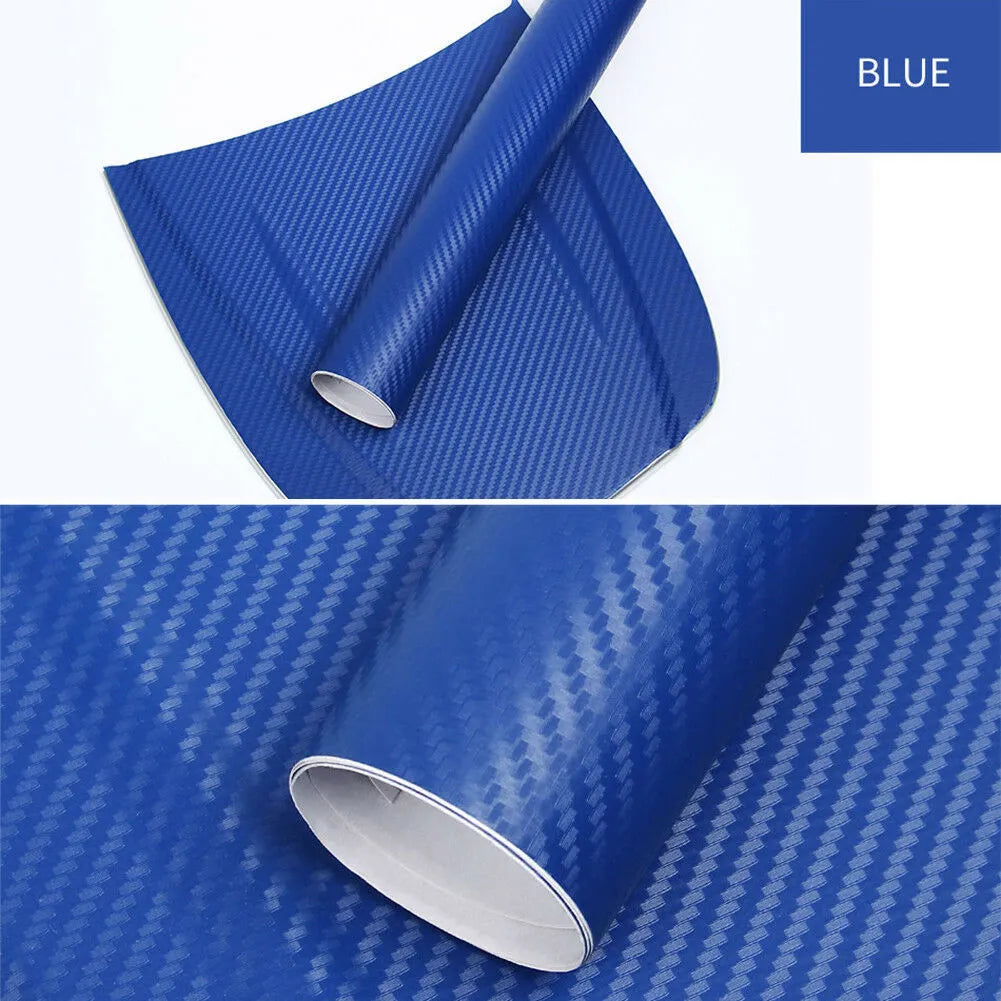 Roll of 3D carbon fibre car stickers showing textured pattern in multiple colour options