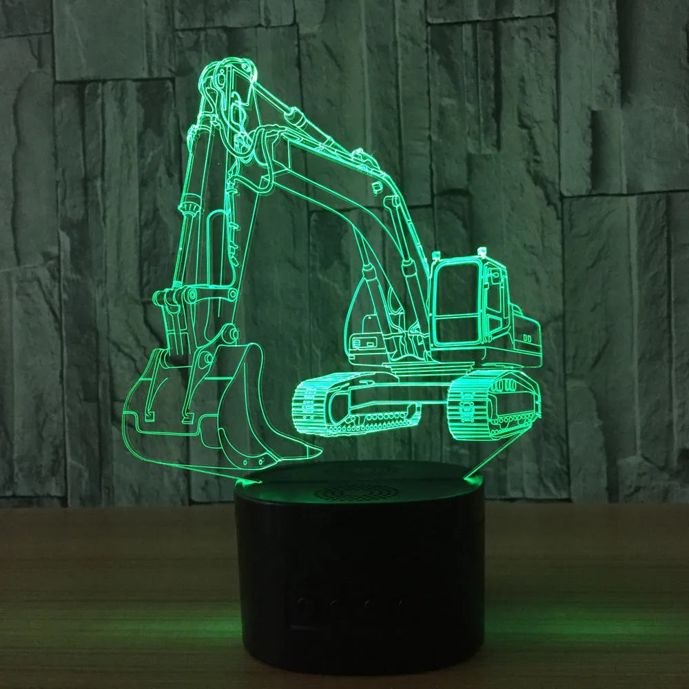 3D night light with acrylic panel showing seven colour gradient modes on a tabletop