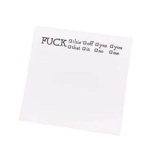 75mm square paper sticky note pad with funny English text cover designs on a desk.