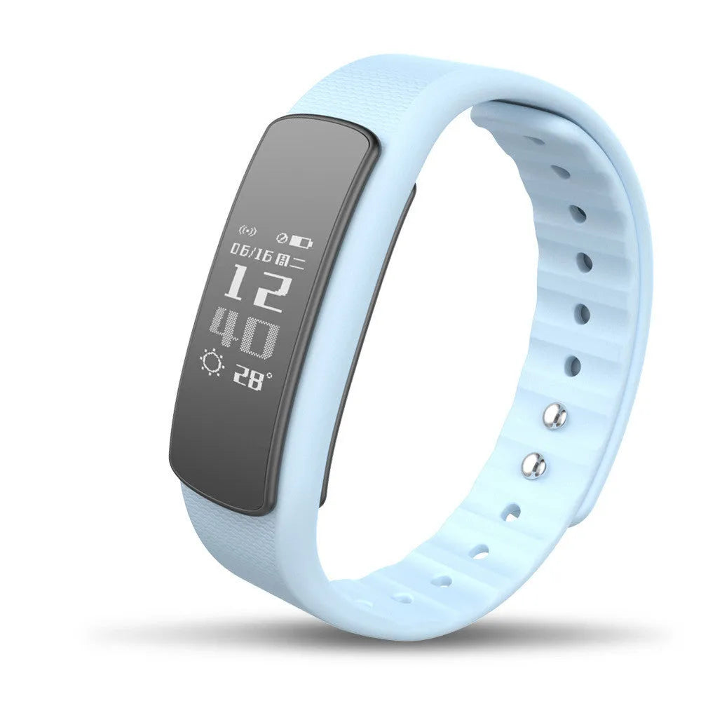 I6 smart sports bracelet with 0.96 inch screen on wrist showing fitness data display