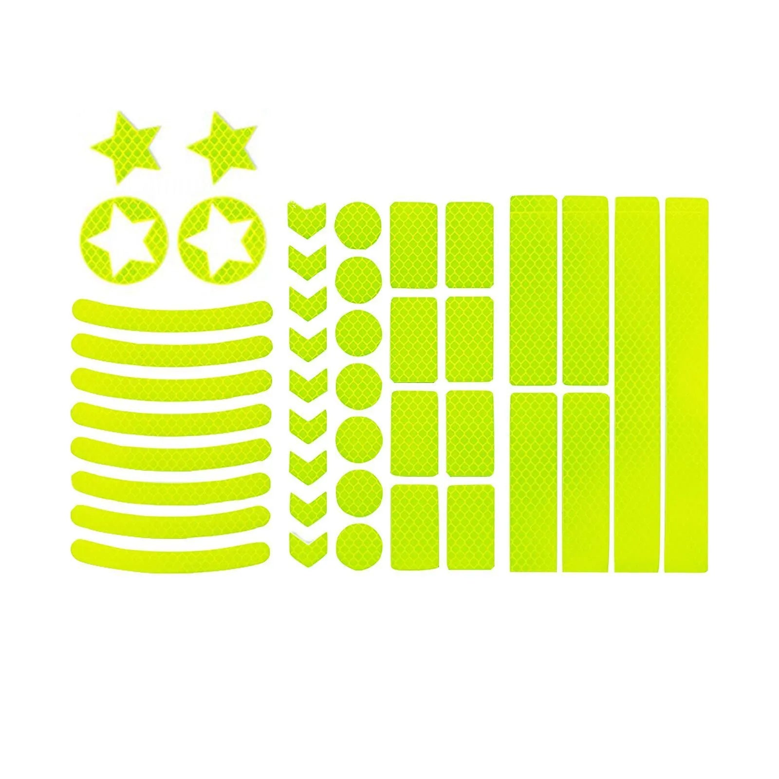Reflective bicycle safety tape with a geometric grid pattern, shown in red, yellow, blue, and white colours.