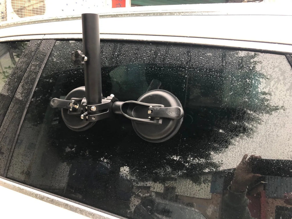 Black off-road car glass sucker flag mount base with round suction cup for vehicle window attachment