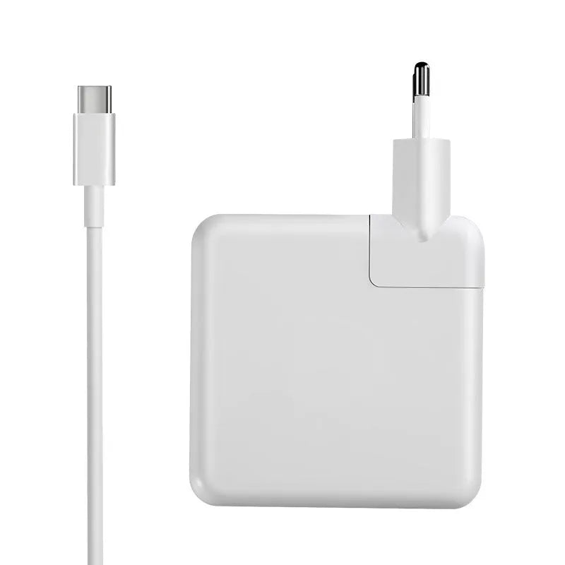Compact 61W wireless laptop power adapter with UK plug and 2m USB-C cable, size 7x7x3cm