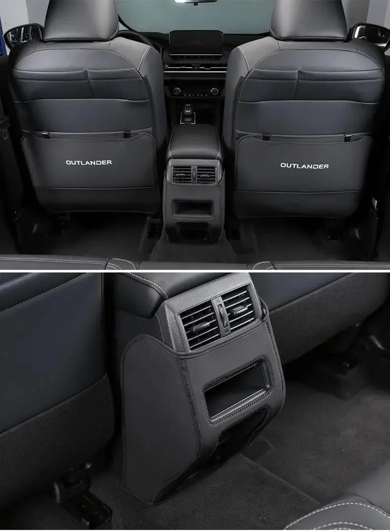 Set of three black leather anti-kick pads for Mitsubishi Outlander rear seats