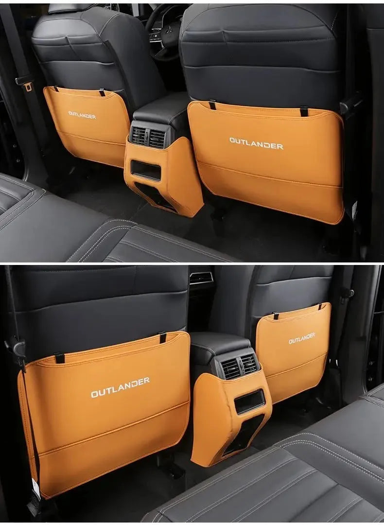 Set of three black leather anti-kick pads for Mitsubishi Outlander rear seats