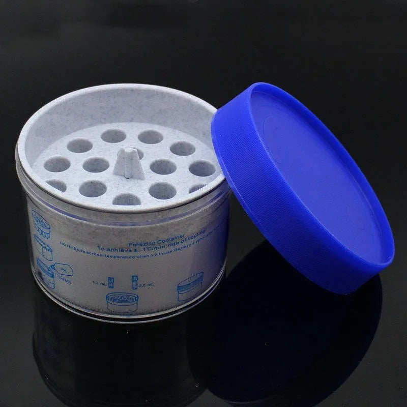 Orange and blue metal-plastic laboratory process cooling box for gradient freezing cell recovery