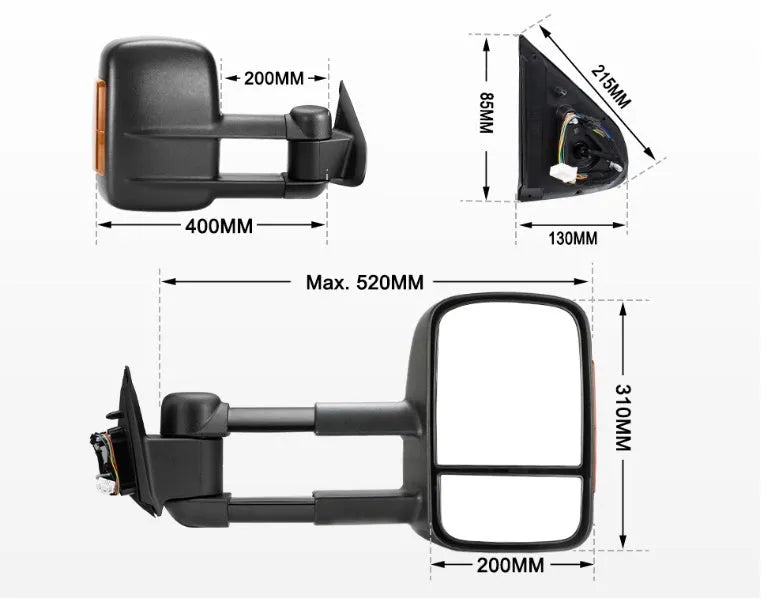Black exterior electric rear view mirror for Nissan NP300 Navara D23 2015 onward models