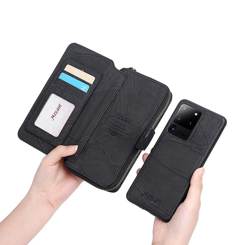 Samsung card phone leather case wallet style TPU PC black grey wine red front view