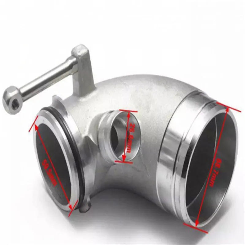 Aluminium alloy 90 degree turbine tube elbow for lateral engine turbo applications
