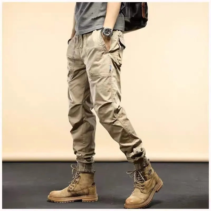 Korean style loose casual ankle-tied jogger pants in black, straight leg, polyester fibre, size M to 4XL