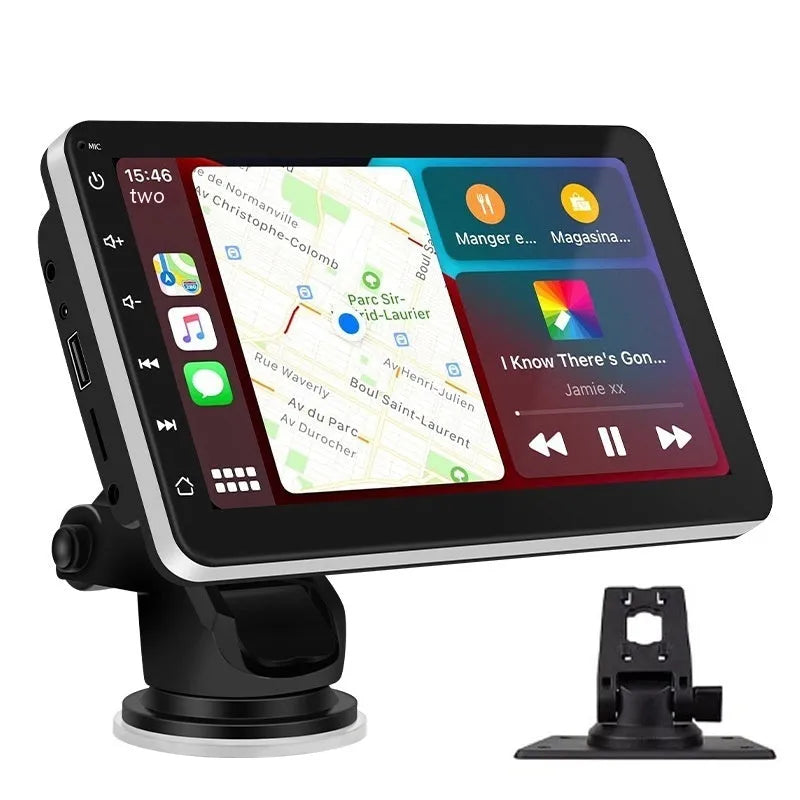 7-inch wireless CarPlay GPS car navigator with universal suction cup mount