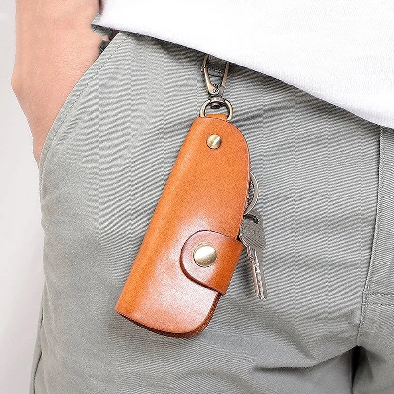 Genuine leather car key case in four colour options: black, brown, coffee and purplish red